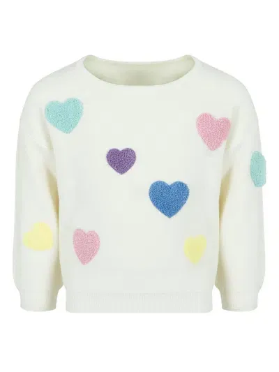 Lapin House Kids' Heart-embroidered Jersey Sweatshirt In White