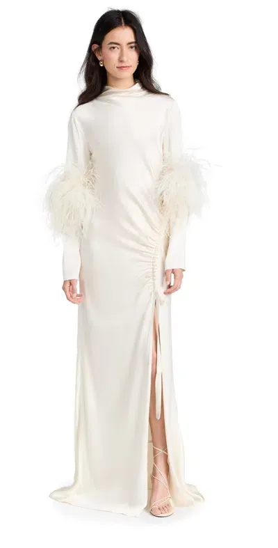 Lapointe Satin Bias Feather Tab Gown Cream