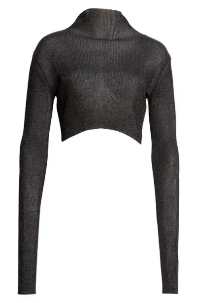 Laquan Smith Rib Mock Neck Crop Sweater In Black