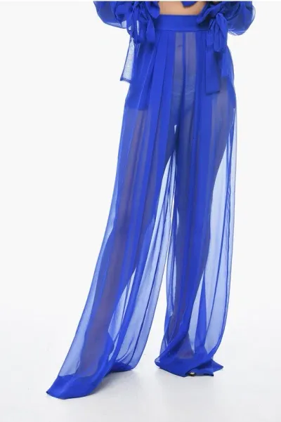 Laquan Smith Silk Chiffon Palazzo Pants With Side Zip In Black