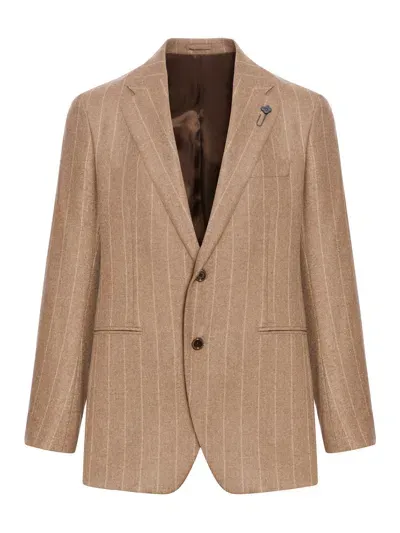 Lardini Jacket Feeling Beige Pinstripe In Nude & Neutrals