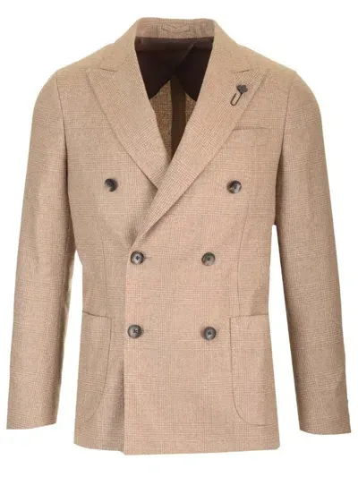 Lardini Double-breasted Jacket In Cashmere In Brown