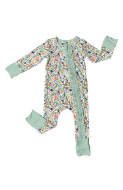 Laree + Co Babies'  Alaya Floral Ruffle Convertible Zip Footie In Mint