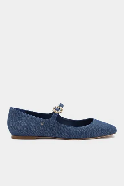 Larroude Blair Ballet Flat In Blue Denim In White