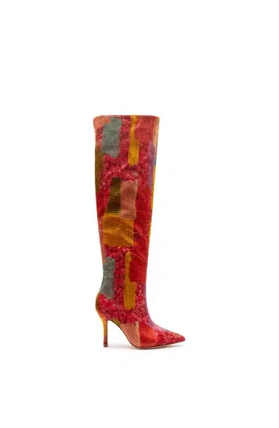 Larroude Larroudé X Markarian Boot In Patch Work Fabric In Red