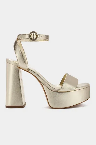 Larroude Dolly Sandal In Gold Metallic Leather In White