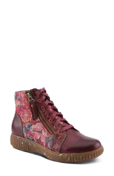 L'artiste By Spring Step Maylah Lace-up Bootie In Bordeaux Multi