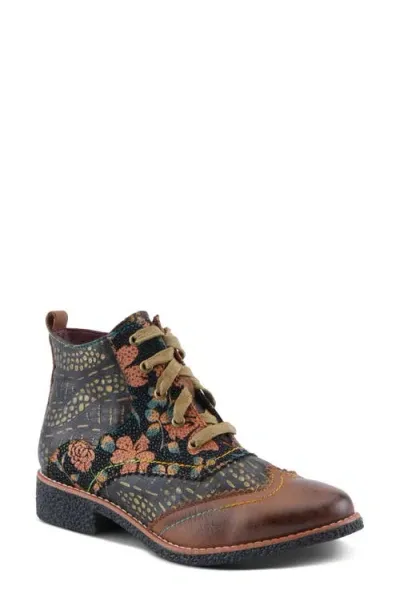 L'artiste By Spring Step Muggianahi Wingtip Lace-up Bootie In Brown Multi