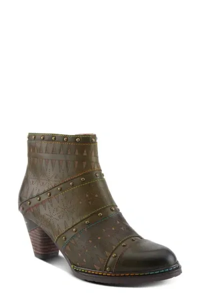 L'artiste By Spring Step Niobe Cap Toe Bootie In Olive Multi