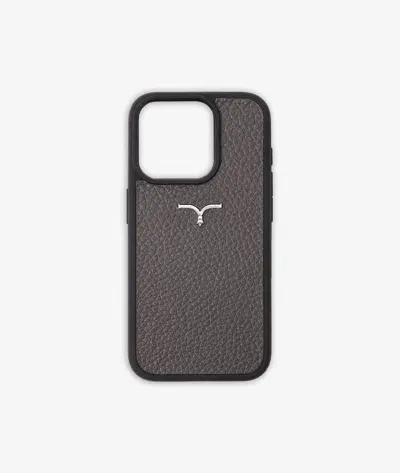 Larusmiani Calf Leather Cover For Iphone 15 Accessory In Dimgray