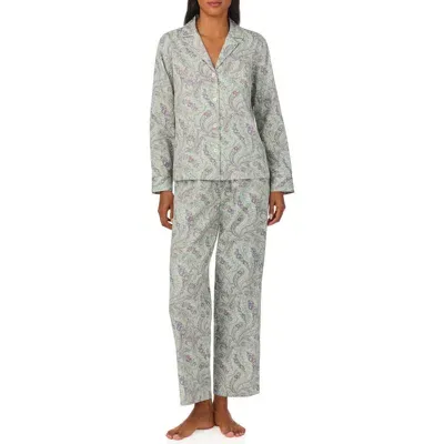 Lauren Ralph Lauren Women's 2-pc. Long-sleeve Notch-collar Long Pants Pajama Set In Sage,prt