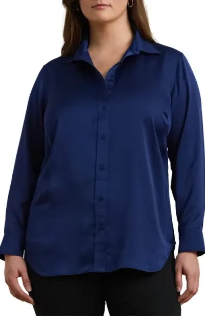 Lauren Ralph Lauren Charmeuse Button-up Shirt In Holiday Navy