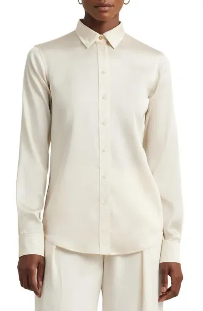 Lauren Ralph Lauren Classic Fit Satin Charmeuse Shirt In Mascarpone Cream