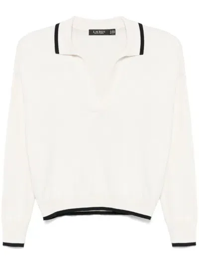 Lauren Ralph Lauren Contrasting-trim Polo Top In Neutral