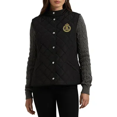 Lauren Ralph Lauren Crest Detail Quilted Vest In Black