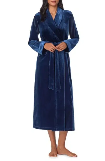 Lauren Ralph Lauren Crest Embroidered Robe In Navy