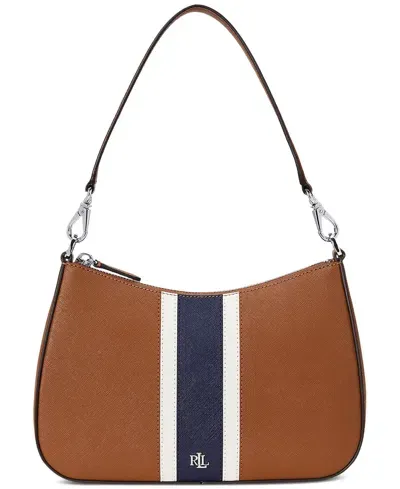 Lauren Ralph Lauren Danni Crosshatch Leather Shoulder Bag In Tan Multi