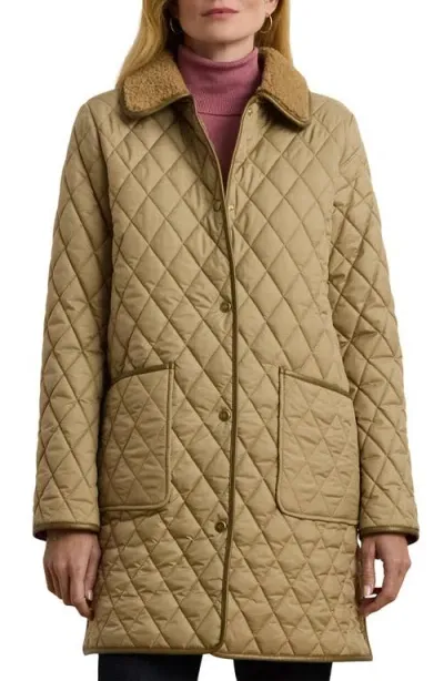 Lauren Ralph Lauren Diamond Pattern Quilted Coat In Birch Tan