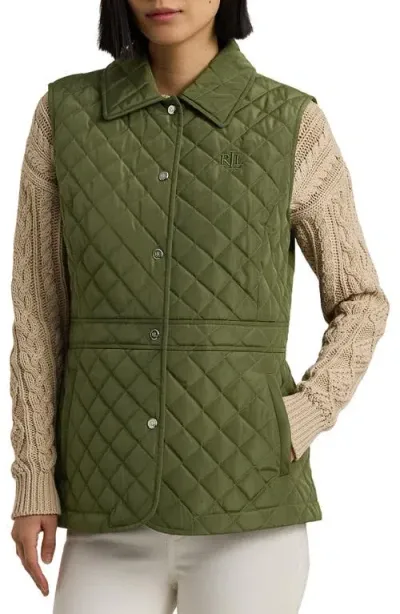 Lauren Ralph Lauren Diamond Quilted Vest In Olive Fern