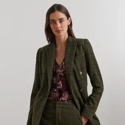 Lauren Ralph Lauren Double-breasted Checked Blazer In Olive Multi