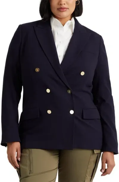 Lauren Ralph Lauren Double Breasted Stretch Wool Crepe Blazer In Lauren Navy