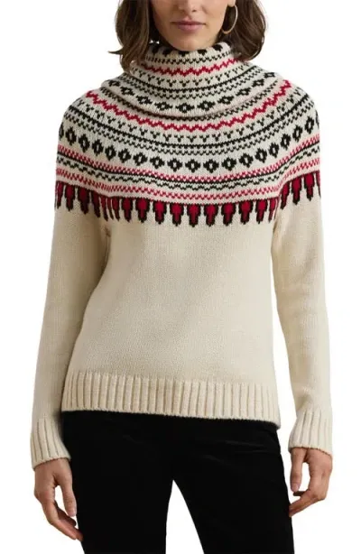 Lauren Ralph Lauren Fair Isle Cotton Turtleneck Sweater In Cream/black/red