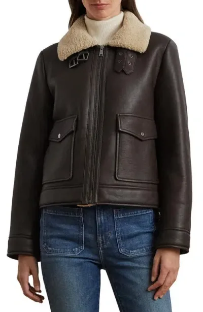 Lauren Ralph Lauren Faux Leather & Faux Shearling Bomber Jacket In Brown