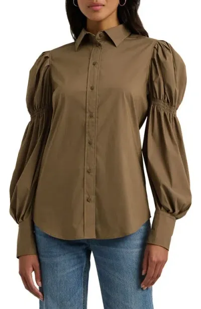 Lauren Ralph Lauren Ferlee Balloon Sleeve Button-up Shirt In Honey Tan