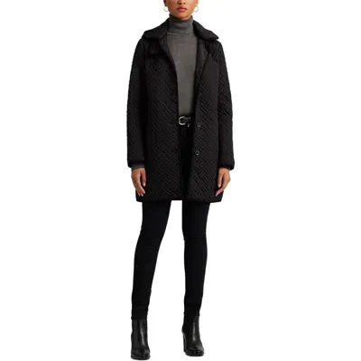 Lauren Ralph Lauren Hooded Basketweave Quilted Coat In Black