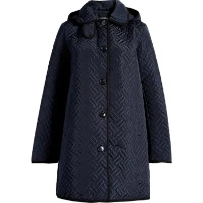 Lauren Ralph Lauren Hooded Basketweave Quilted Coat In Dark Navy