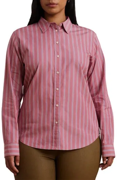 Lauren Ralph Lauren Jamelko Stripe Cotton Button-up Shirt In Blush Multi