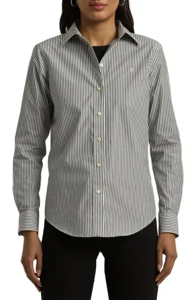 Lauren Ralph Lauren Striped Easy Care Cotton Shirt In Black/white