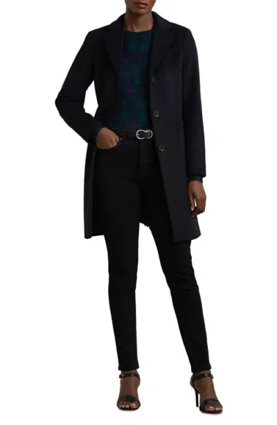 Lauren Ralph Lauren Plaid Wool Blend Reefer Coat In Regal Navy