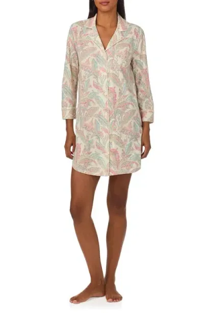 Lauren Ralph Lauren Print Cotton Blend Sleep Shirt In Cream