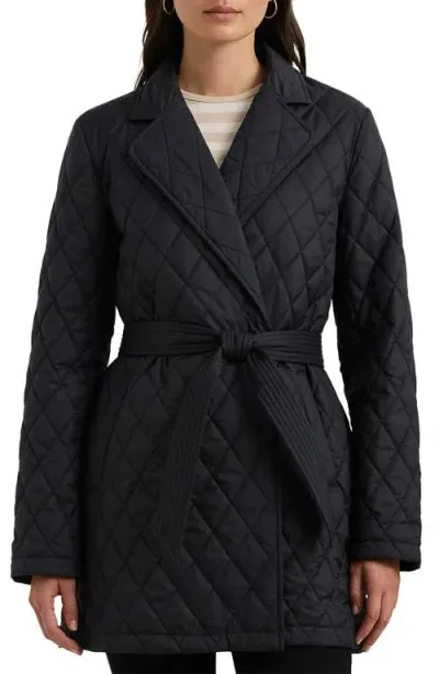 Lauren Ralph Lauren Quilted Wrap Coat In Dark Navy