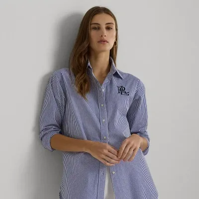 Lauren Ralph Lauren Relaxed Fit Striped Stretch Cotton Shirt In Blue/white