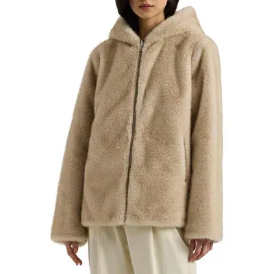 Lauren Ralph Lauren Reversible Faux Fur Quilted Jacket In Beige