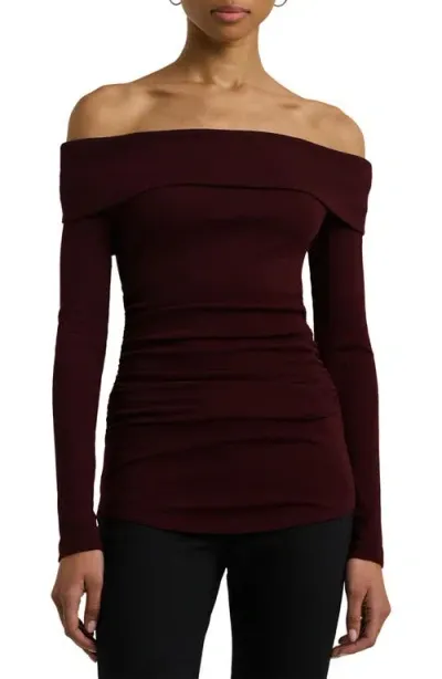 Lauren Ralph Lauren Rib Off The Shoulder Top In Pinot Noir