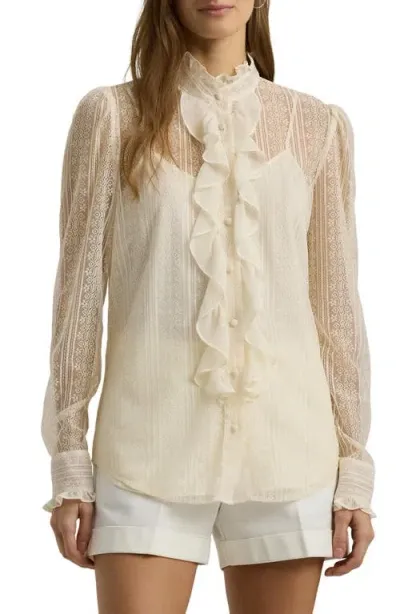 Lauren Ralph Lauren Ruffle Trim Lace Shirt In Mascarpone Cream