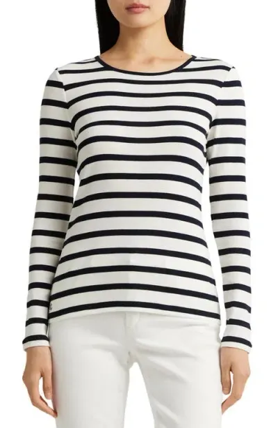 Lauren Ralph Lauren Stripe Cotton Long Sleeve Tee In White/lauren Navy