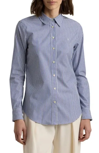 Lauren Ralph Lauren Stripe Easy Care Cotton Shirt In Blue/white