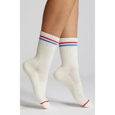 Le Bon Shoppe Boyfriend Stripe Cotton Blend Rib Crew Socks In Classic White