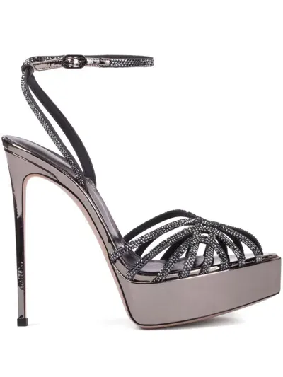 Le Silla 14mm Divina Crystal-embellished Strappy Sandals In Grey