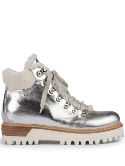 Le Silla St. Moritz 40m Leather Ankle Boots In Silver