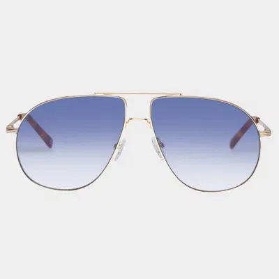 Le Specs Schmaltzy Aviator-frame Metal Sunglasses In Bright Gold Blue Grad Tint