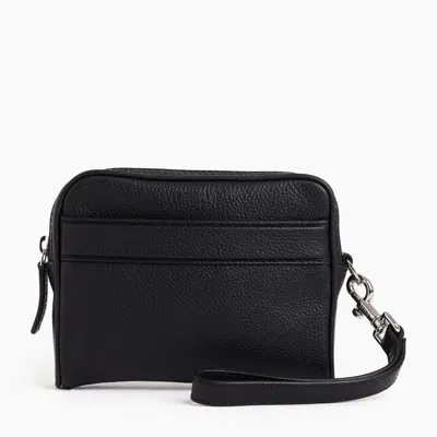 Le Tanneur Charles Grained Leather Pouch With Detachable Strap In Black