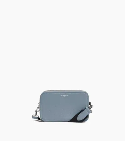 Le Tanneur Emile Small 2-compartment Shoulder Bag In Grained Leather In Blue