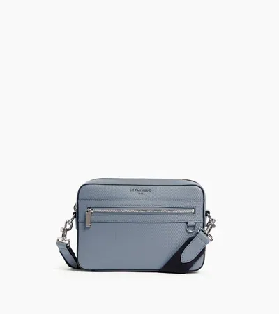 Le Tanneur Emile Small Shoulder Bag In Signature T Leather In Blue