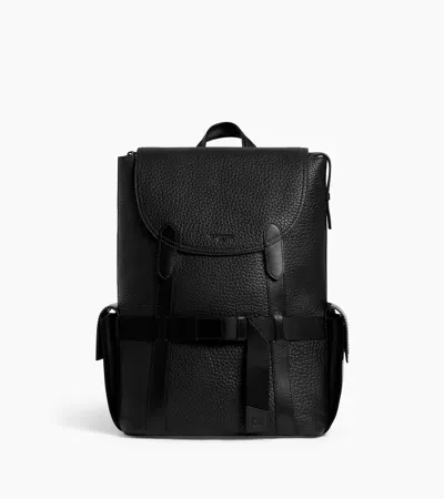 Le Tanneur Noah Backpack With Flap In Buffalo Grain Leather And Smooth Leather In Black