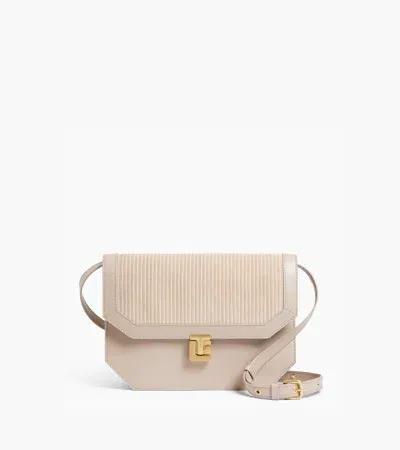 Le Tanneur Rose Medium Shoulder Bag In Ribbed Leather And Smooth Leather In Beige